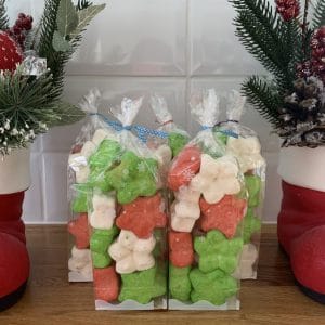 Green Red And White Mallow Stars ( small treat bags )